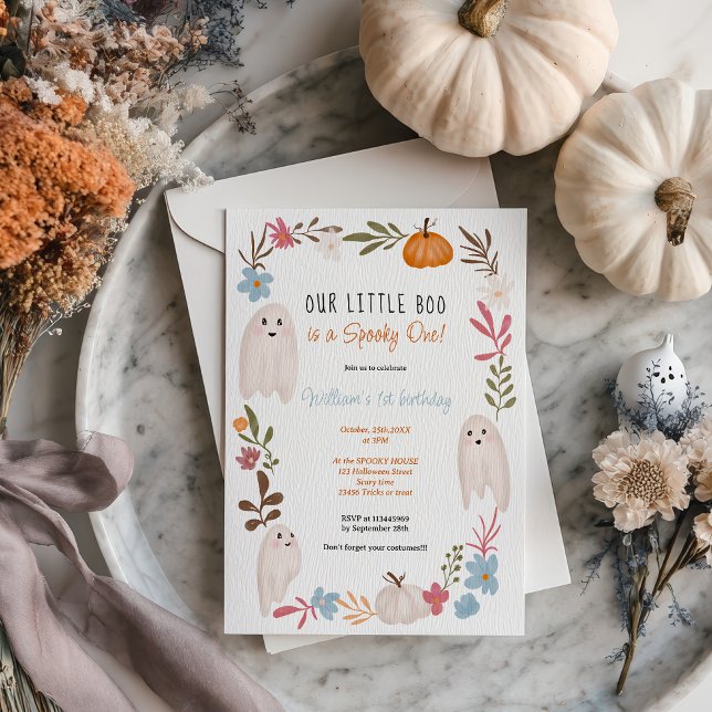 Convites Primeiro aniversario de garotos Fantasmas do Dia d (Halloween little boo Ghosts boy kids 1st birthday Invitation)