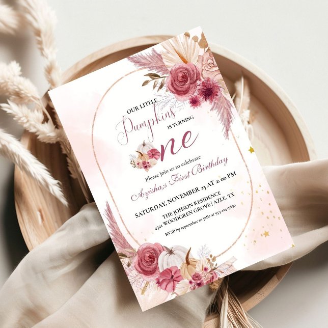 Convites Primeiro aniversario De Gemida De Pumpkin Rosa Ele (Criador carregado)