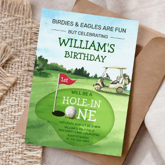 Convites Primeiro aniversario de Golfe Verde Buraco-em-Um P