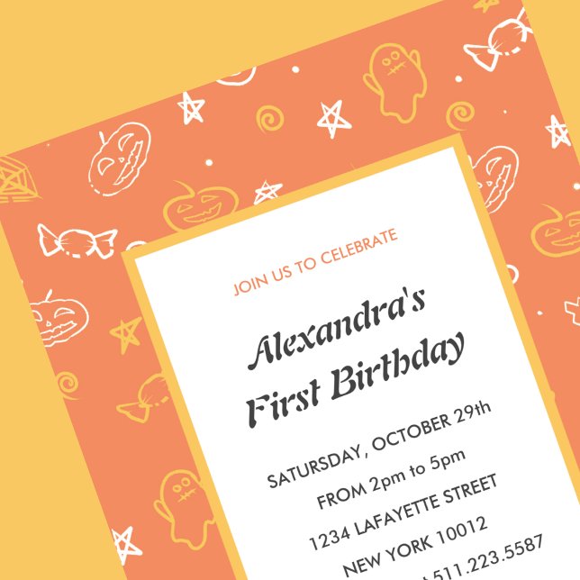 Convites Primeiro aniversario de Halloween - laranja de out (halloween-1st-birthday-invitations-autumn-orange-1)