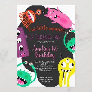 Convites primeiro aniversario de ilustração de monstros b