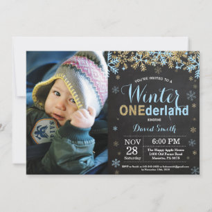 Convites primeiro aniversario de inverno Onederland Azul e