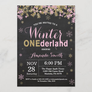 Convites primeiro aniversario de inverno Onederland Pink e 