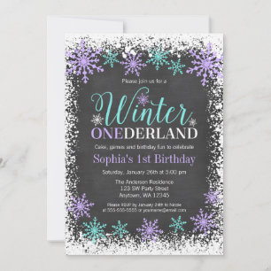 Convites Primeiro aniversario de Inverno ONEderland Roxo