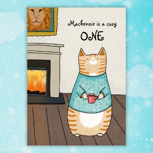 Convites Primeiro aniversario de inverno para gatos brancos