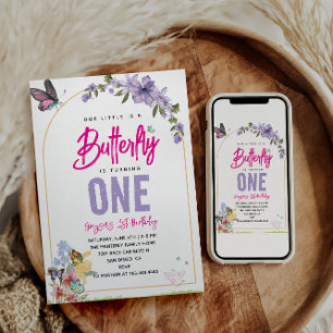 Convites Primeiro aniversario de Jardim de Borboleta Whimss