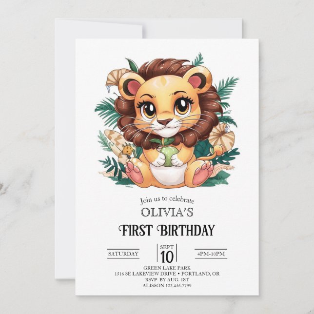 Convites Primeiro aniversario de Leão Cento Encantado Digit (Frente)