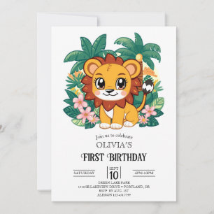 Convites Primeiro aniversario de Leão Simples Whimsical Dig