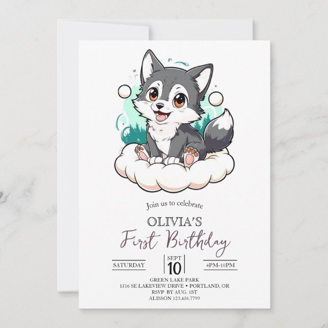 Convites Primeiro aniversario de Lobo Digital Personalizado (Frente)