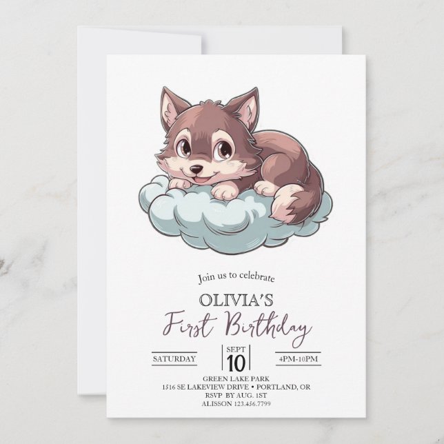 Convites Primeiro aniversario de Lobo Digital Único Majesto (Frente)