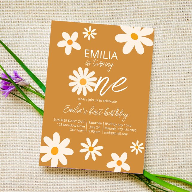 Convites Primeiro aniversario de margarida do deserto retrô (Criador carregado)