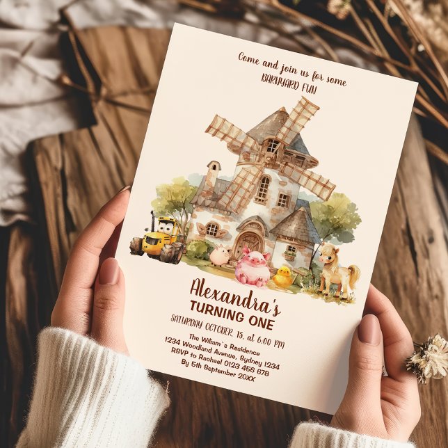 Convites Primeiro aniversario de Menina de Animais de Criaç (Criador carregado)