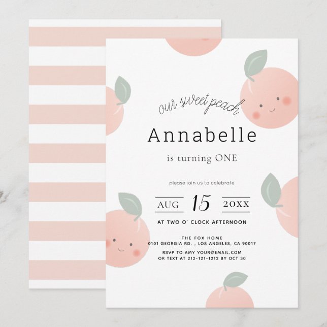 Convites Primeiro aniversario de Menina Kawaii Cute (Frente/Verso)