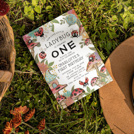 Convites Primeiro aniversario de Meninas de Cute Ladybug, d