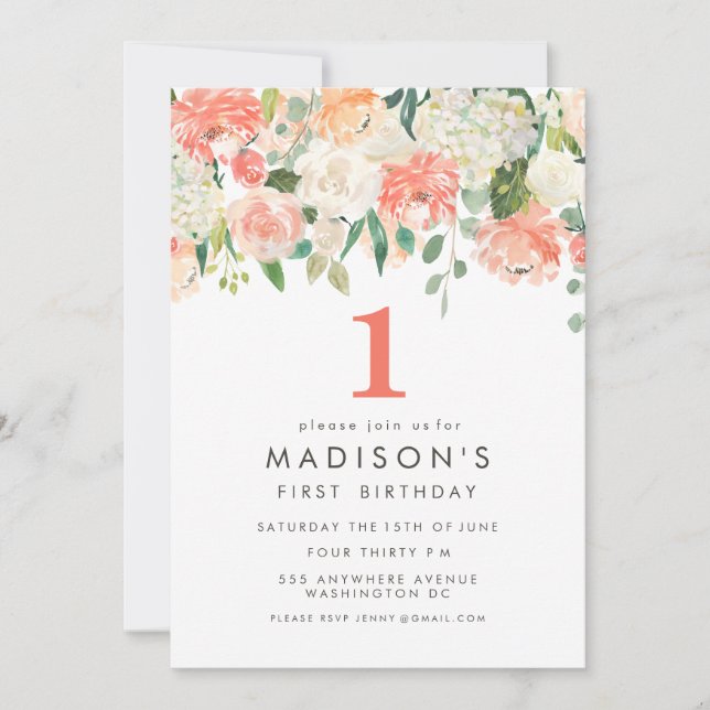 Convites Primeiro aniversario De Meninas Florais Moles Conv (Frente)