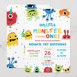 Convites Primeiro aniversario de Menino de Monstros Cute Vi