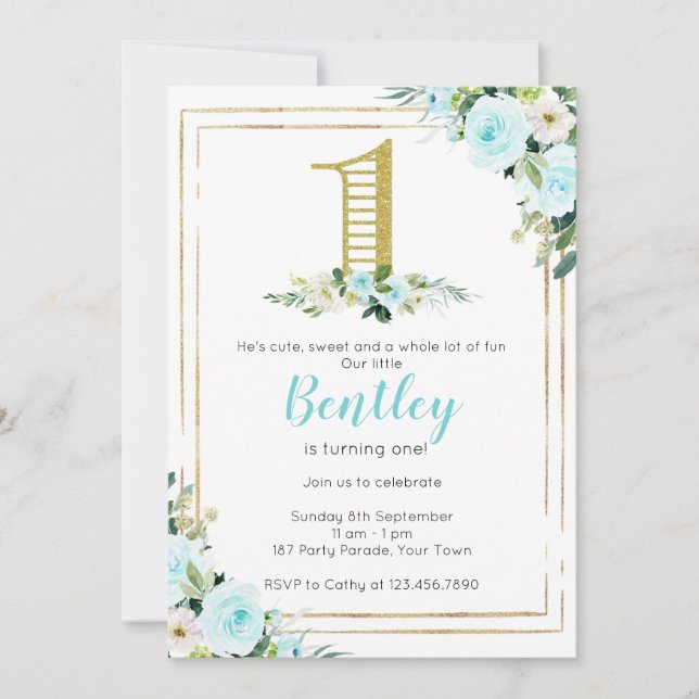 Convites primeiro aniversario de Meninos Azuis e Dourados (Frente)