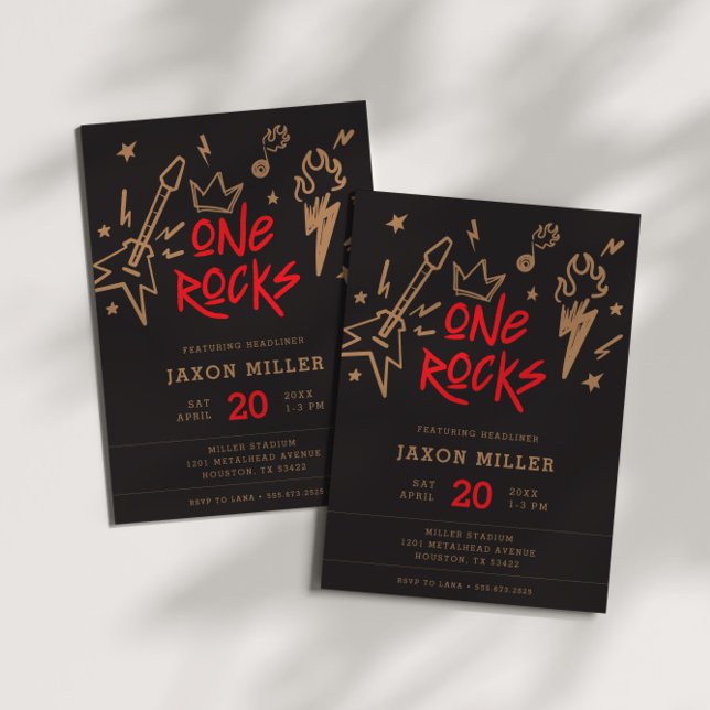 Convites Primeiro aniversario de metal para crianças de roc (Criador carregado)