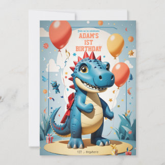 Convites Primeiro aniversario de moça, dinausor engraçado t