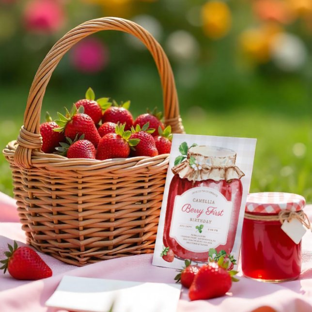 Convites Primeiro aniversario de morango, Berry First, Berr (Criador carregado)