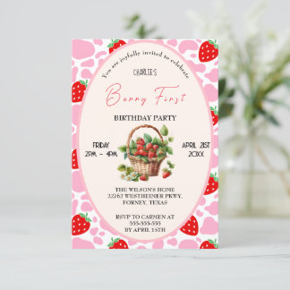 Convites Primeiro aniversario de morango Berry Primeira Fes