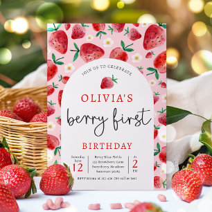 Convites Primeiro aniversario de morango Berry Primeira Fes