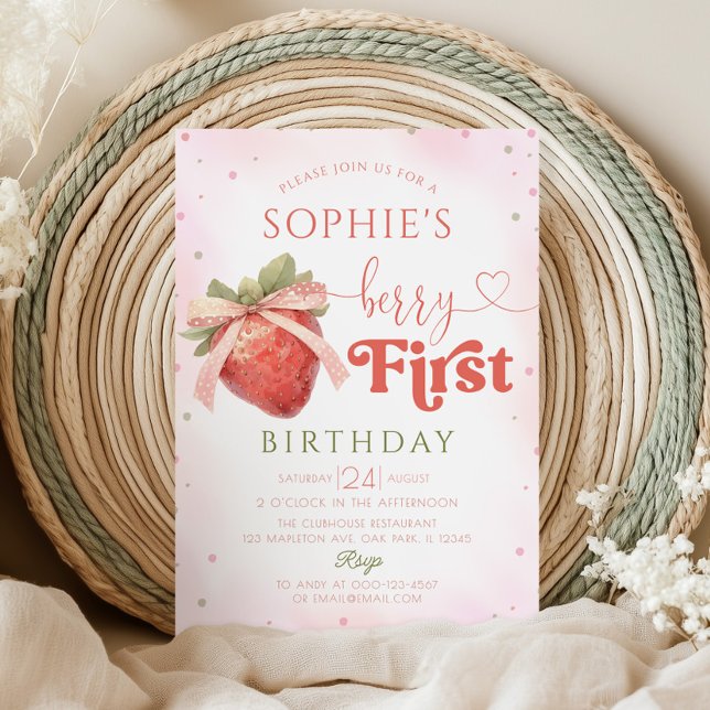 Convites Primeiro aniversario de morango Berry Primeiro Ani (Criador carregado)