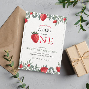 Convites Primeiro Aniversário de Morango Berry Sweet Wate
