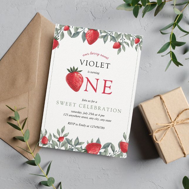 Convites Primeiro Aniversário de Morango | Berry Sweet Wate (Criador carregado)