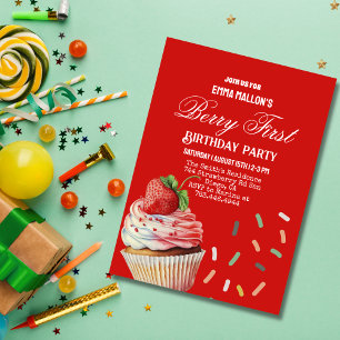 Convites Primeiro aniversario de Morango Vermelho Berry Pri