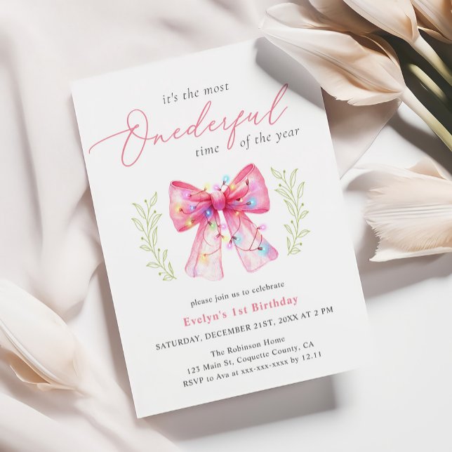 Convites Primeiro aniversario de Natal com Arco Rosa de Águ (Criador carregado)