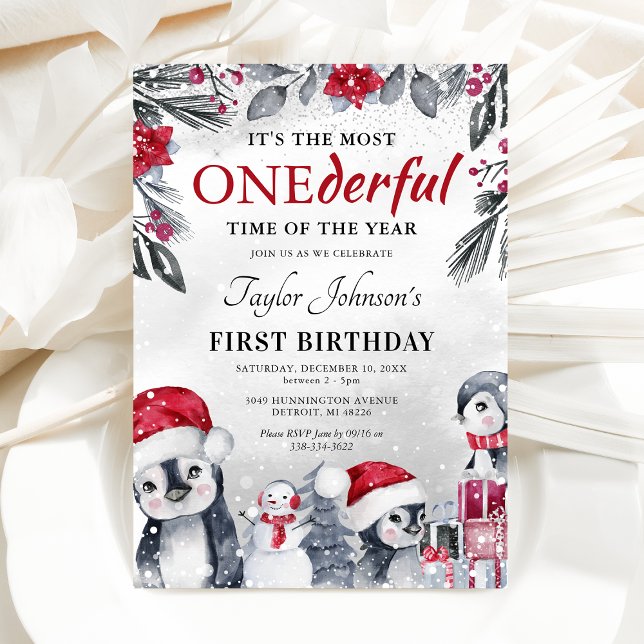 Convites Primeiro aniversario de Natal de Winter Onederland (Criador carregado)