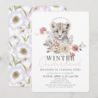 Convites Primeiro aniversario de Neve Leopardo Winter Onede