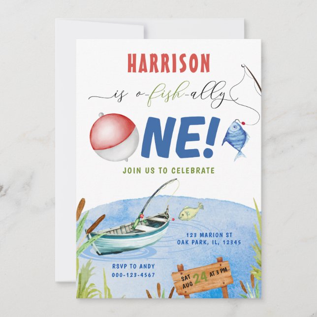 Convites Primeiro aniversario de O-fish-al de um menino de  (Frente)
