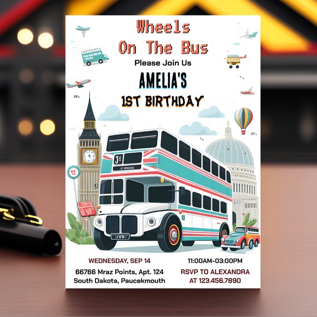 Convites Primeiro aniversario de Ônibus da Festa de Menina  (Criador carregado)
