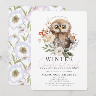 Convites Primeiro aniversario de Owl Winter Onederland Girl