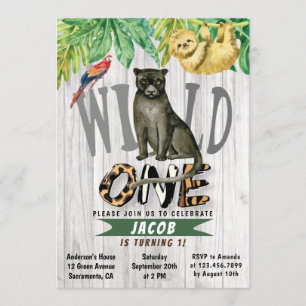 Convites primeiro aniversario de Pantera Safari Selvagem de
