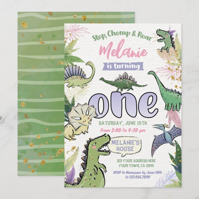 Convites Primeiro aniversario de Partido Dinossauro (Frente/Verso)