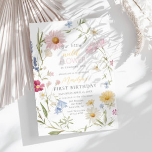 Convites Primeiro aniversario de Pastel Little Wildflower
