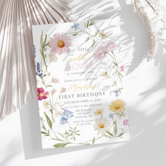 Convites Primeiro aniversario de Pastel Little Wildflower (Criador carregado)