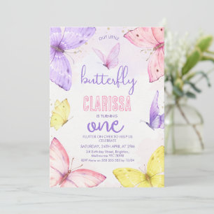 Convites Primeiro aniversario de Pequena Borboleta Multicol