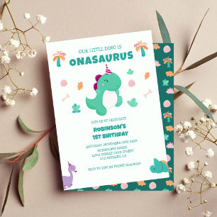 Convites Primeiro aniversario de pequeno dinossauro Onasaur