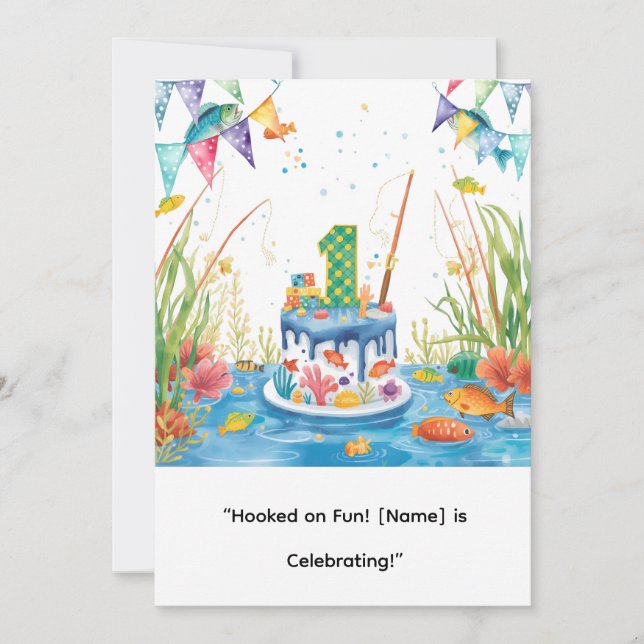 Convites Primeiro aniversario de pesca para a Festa de Pequ (Frente)