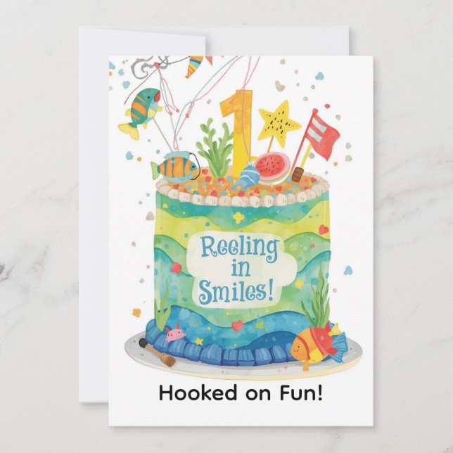 Convites Primeiro aniversario de Pesca - Pequenos Anéis (Frente)