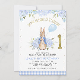Convites Primeiro aniversario de Peter Rabbit Floral Azul C