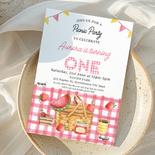 Convites Primeiro aniversario de Piquenique Gingham Bunting