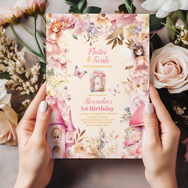 Convites Primeiro aniversario de Pixie de Jardim Floral de  (Criador carregado)