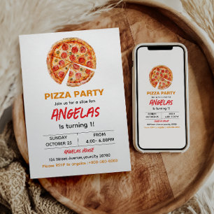 Convites Primeiro aniversario de Pizza Bebê com Fatia Moder