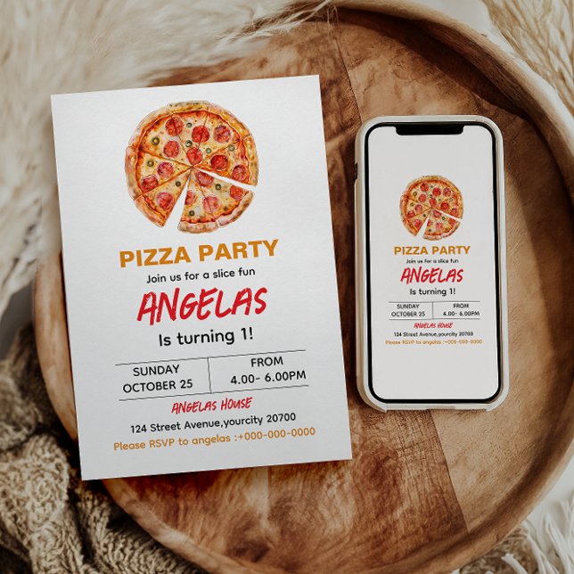 Convites Primeiro aniversario de Pizza Bebê com Fatia Moder (Criador carregado)