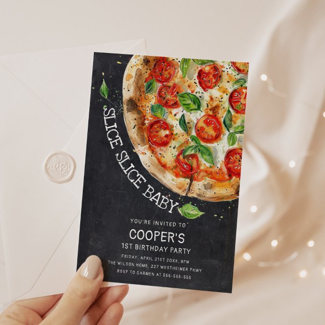 Convites Primeiro aniversario de Pizza Moderna do Bebê Slic (Criador carregado)